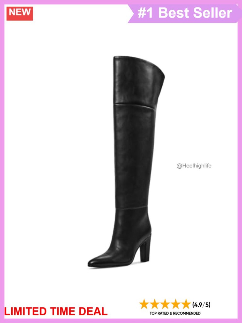 Faux Leather Over the Knee Boots Pointed Toe Block Heel Wide Calf